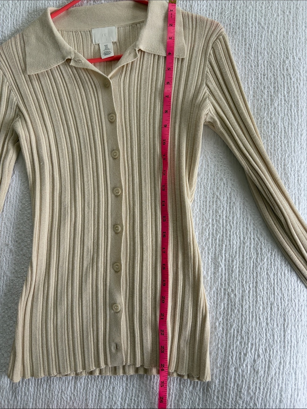 H&M Neutral Ribbed Long Sleeve Top Small - Picture 6 of 8